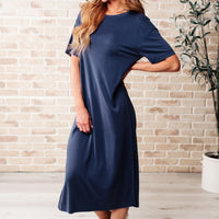 Keeping It Chill Drop Shoulder Maxi Dress in Dark Night