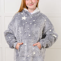 Kids Oversized Hoodie Blanket in Grey Stars