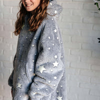 Kids Oversized Hoodie Blanket in Grey Stars