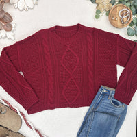 IN STOCK Cable Knit Sweater - Cranberry