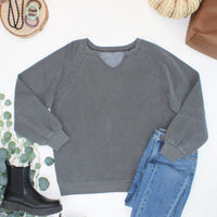 IN STOCK Lace Accent Vintage Wash Pullover - Black