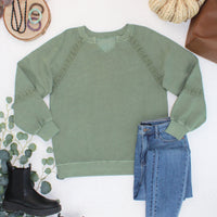 IN STOCK Lace Accent Vintage Wash Pullover - Olive