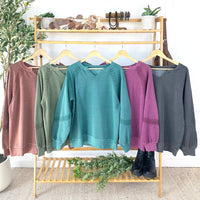 IN STOCK Lace Accent Vintage Wash Pullover - Teal