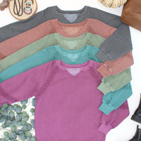 IN STOCK Lace Accent Vintage Wash Pullover - Teal