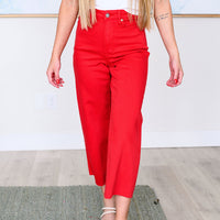 Lisa High Rise Control Top Wide Leg Crop Jeans in Red