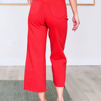 Lisa High Rise Control Top Wide Leg Crop Jeans in Red