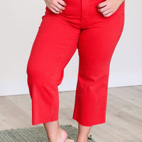 Lisa High Rise Control Top Wide Leg Crop Jeans in Red