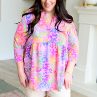 Lizzy Babydoll Top in Blush Rainbow Leopard