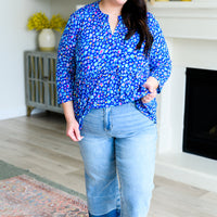 Lizzy Babydoll Top in Navy Abstract