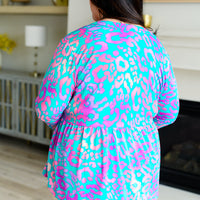 Lizzy Babydoll Top in Teal and Purple Leopard