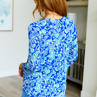 Lizzy Babydoll Top in Royal and Mint Paisley