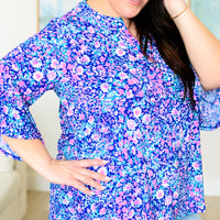 Lizzy Bell Sleeve Top in Navy and Pink Floral