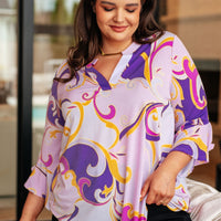 Lizzy Bell Sleeve Top in Regal Lavender and Gold