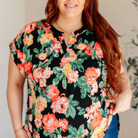 Lizzy Cap Sleeve Top in Black Garden Floral