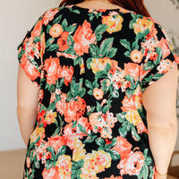 Lizzy Cap Sleeve Top in Black Garden Floral