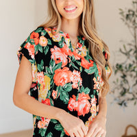 Lizzy Cap Sleeve Top in Black Garden Floral