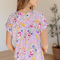 Lizzy Cap Sleeve Top in Lavender and Magenta Floral