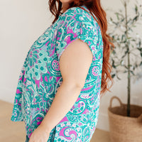 Lizzy Cap Sleeve Top in Magenta and Teal Paisley