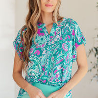 Lizzy Cap Sleeve Top in Magenta and Teal Paisley