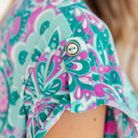 Lizzy Cap Sleeve Top in Magenta and Teal Paisley