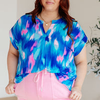 Lizzy Cap Sleeve Top in Royal Brush Strokes