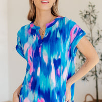 Lizzy Cap Sleeve Top in Royal Brush Strokes