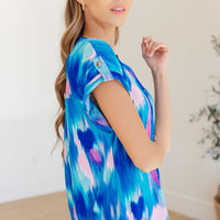 Lizzy Cap Sleeve Top in Royal Brush Strokes