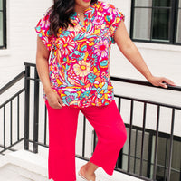 Lizzy Cap Sleeve Top Magenta and Pink Multi Floral
