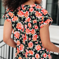 Lizzy Cap Sleeve Top in Black and Coral Floral