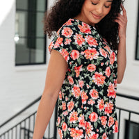 Lizzy Cap Sleeve Top in Black and Coral Floral