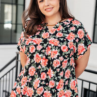 Lizzy Cap Sleeve Top in Black and Coral Floral