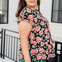 Lizzy Cap Sleeve Top in Black and Coral Floral