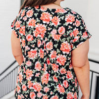 Lizzy Cap Sleeve Top in Black and Coral Floral