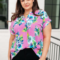 Lizzy Cap Sleeve Top in Coral and Blue Floral