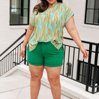 Lizzy Cap Sleeve Top in Lime and Emerald Multi Stripe