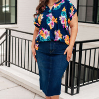 Lizzy Cap Sleeve in Navy and Pastel Bouquet
