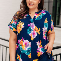 Lizzy Cap Sleeve in Navy and Pastel Bouquet