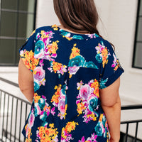 Lizzy Cap Sleeve in Navy and Pastel Bouquet