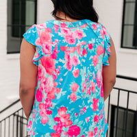 Lizzy Flutter Sleeve Top in Blue and Pink Roses