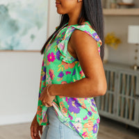 Lizzy Flutter Sleeve Top in Emerald and Purple Floral