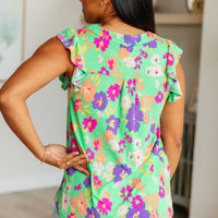 Lizzy Flutter Sleeve Top in Emerald and Purple Floral