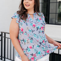 Lizzy Flutter Sleeve Top in Grey and Mint Floral
