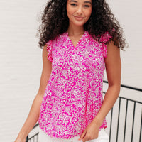 Lizzy Flutter Sleeve Top in Hot Pink and White Floral