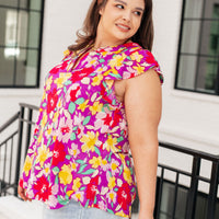 Lizzy Flutter Sleeve Top in Magenta and Yellow Floral