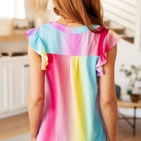 Lizzy Flutter Sleeve Top in Ombre Rainbow