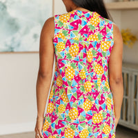 Lizzy Tank Dress in Abstract Magenta Pineapple