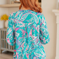 Lizzy Top in Aqua and Pink Paisley