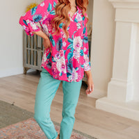 Lizzy Top in Magenta and Teal Tropical Floral