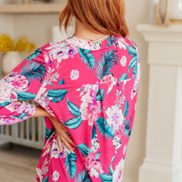 Lizzy Top in Magenta and Teal Tropical Floral