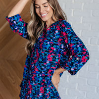 Lizzy Top in Navy and Teal Multi